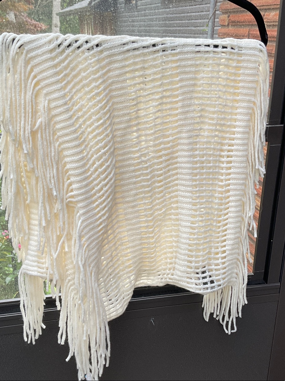 Penningtons Cream Open-Knit Fringe Wrap Scarf